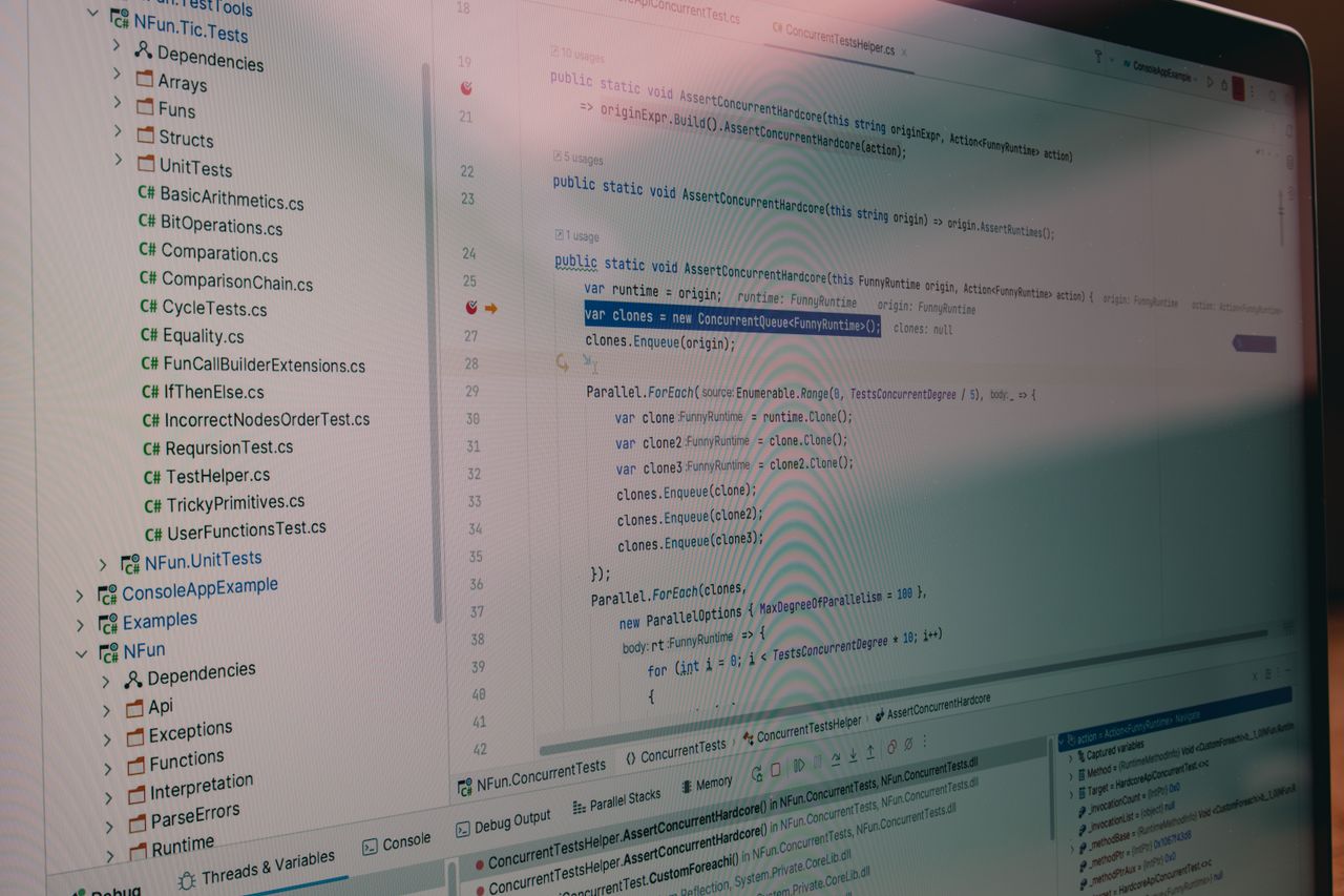 Home Detailed view of code and file structure in a software development environment.